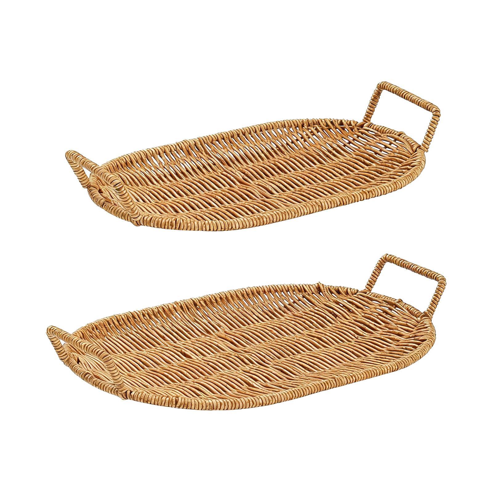 Rattan Tray Handle - Woven Fruit Bowl Oval Bread Basket