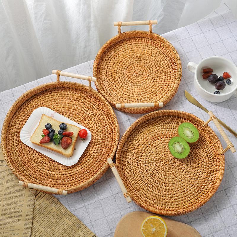 Rattan Tray Handle - 【NN71】Dinner Serving Tray Breakfast Bread Food