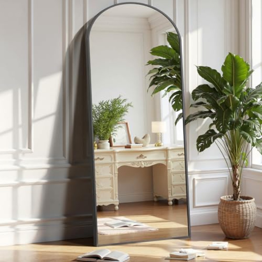 Arch Mirror Leaning - Black Arched Full Length Mirror 60