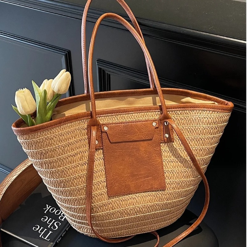 Woven Shoulder Bag Straw Baske - Interior Design Style ulasan dan harga