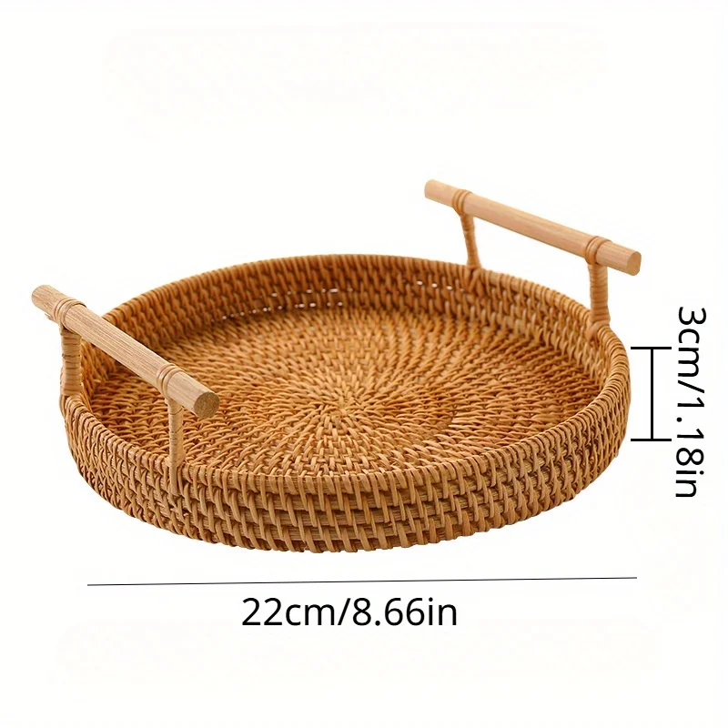Basket, Handmade Wicker Servin - Rattan Tray Handle ulasan dan harga