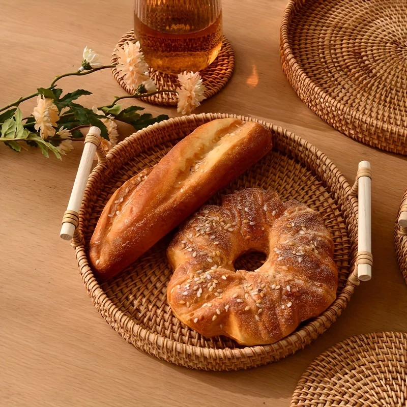 Basket, Handmade Wicker Servin - Rattan Tray Handle ulasan dan harga