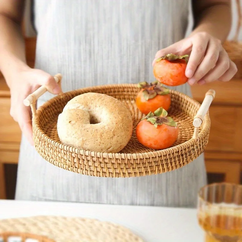 Basket, Handmade Wicker Servin - Rattan Tray Handle ulasan dan harga