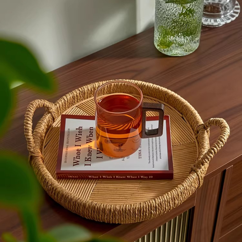 Handwoven Rattan Tray with Han - Rattan Tray Handle ulasan dan harga