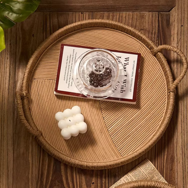 Handwoven Rattan Tray with Han - Rattan Tray Handle ulasan dan harga