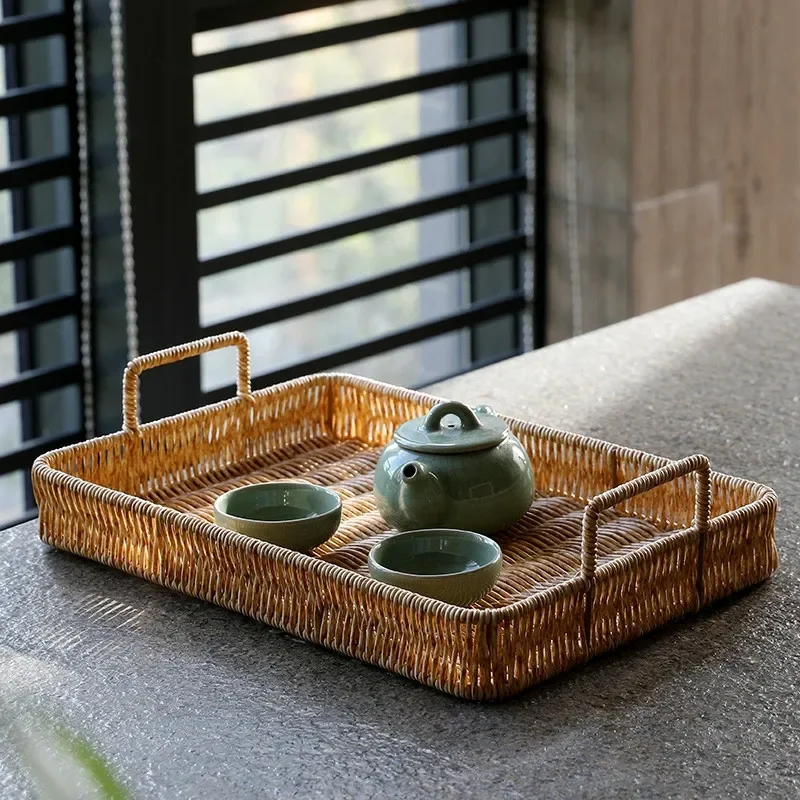 Plastic Storage Tray With Hand - Rattan Tray Handle ulasan dan harga