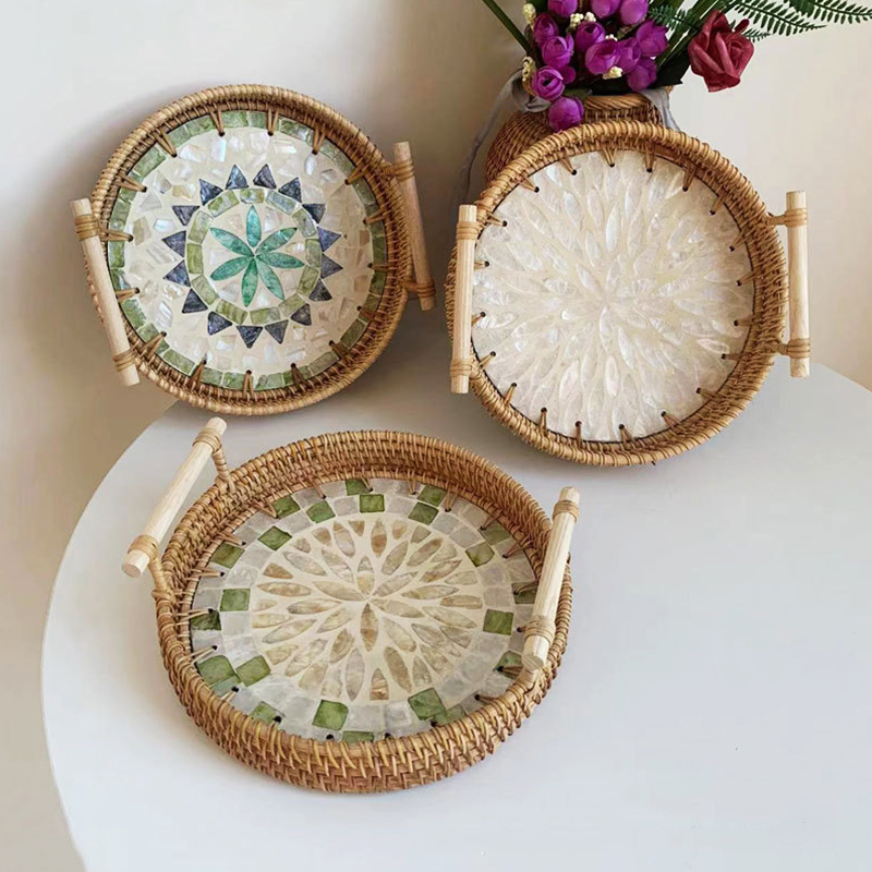 Vintage Handmade Rattan Woven  - Rattan Tray Handle ulasan dan harga