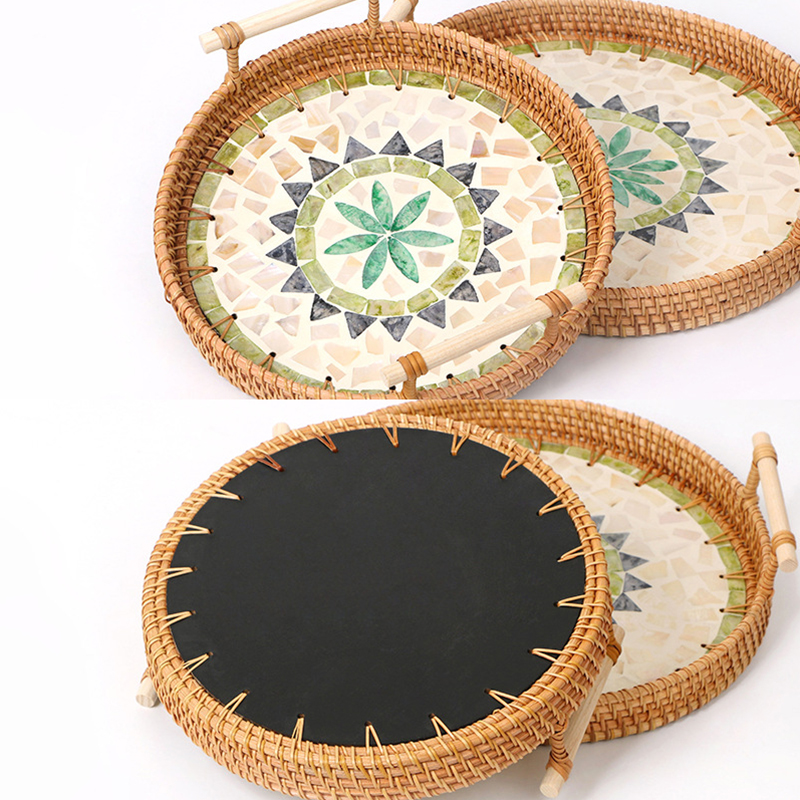 Vintage Handmade Rattan Woven  - Rattan Tray Handle ulasan dan harga