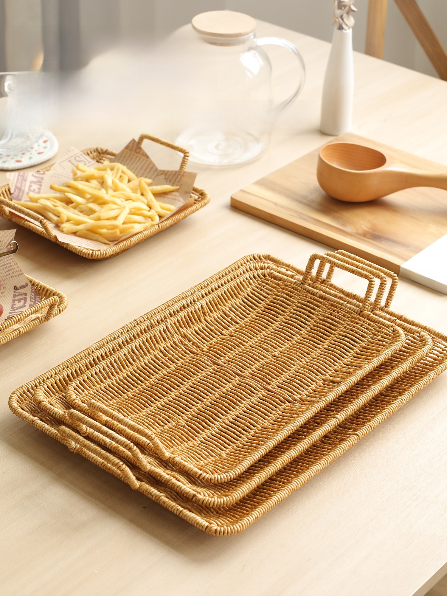 Handwoven Rattan Fruit Basket  - Rattan Tray Handle ulasan dan harga