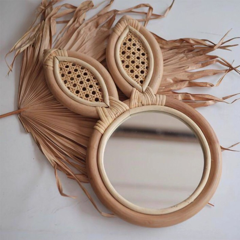‌Boho Rattan Mirror, Natural W - Rattan Mirror Round ulasan dan harga