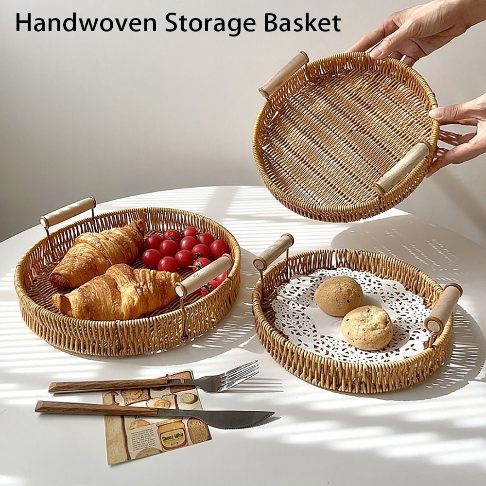 1Pcs Breakfast Bread Food Hand - Rattan Tray Handle ulasan dan harga