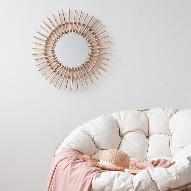 Rattan hanging wall Nordic hom - Rattan Mirror Round ulasan dan harga