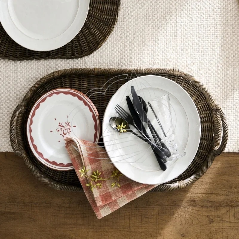 Handmade Woven Rattan Decor Tr - Rattan Tray Handle ulasan dan harga