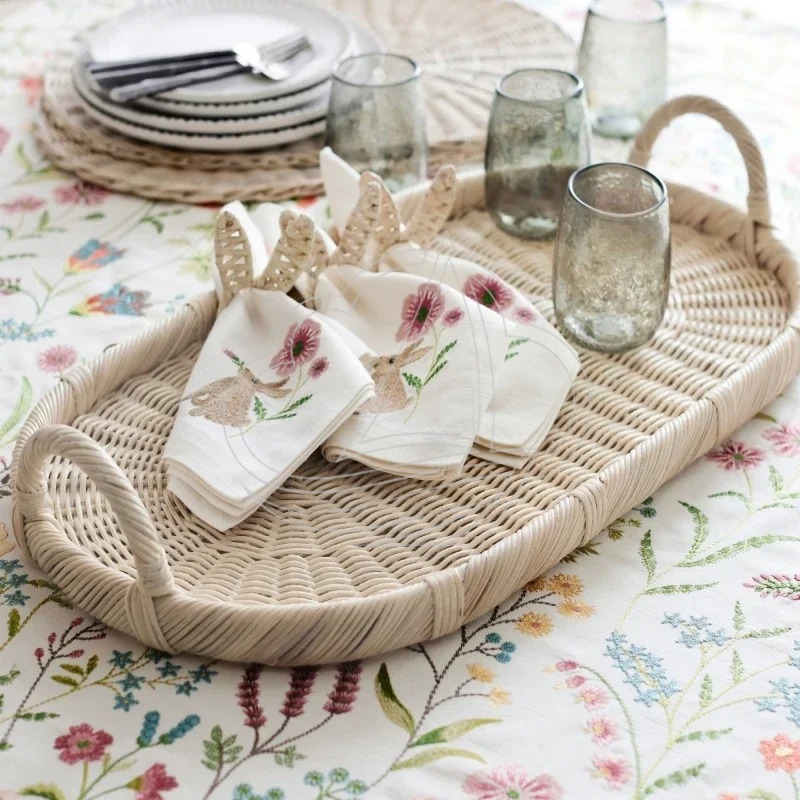 Handmade Woven Rattan Decor Tr - Rattan Tray Handle ulasan dan harga