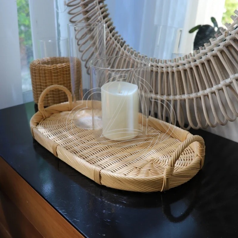 Handmade Woven Rattan Decor Tr - Rattan Tray Handle ulasan dan harga
