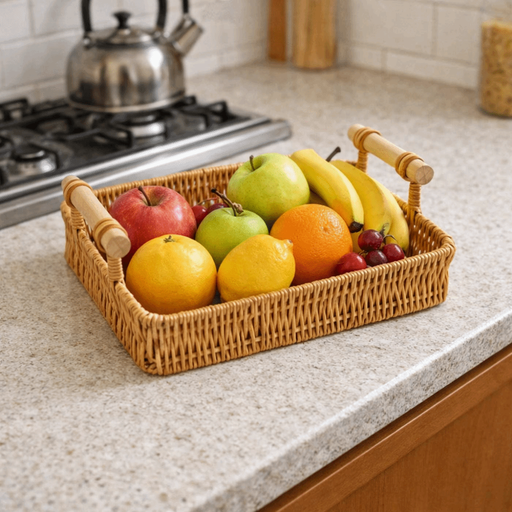 Plastic Imitation Rattan Stora - Rattan Tray Handle ulasan dan harga