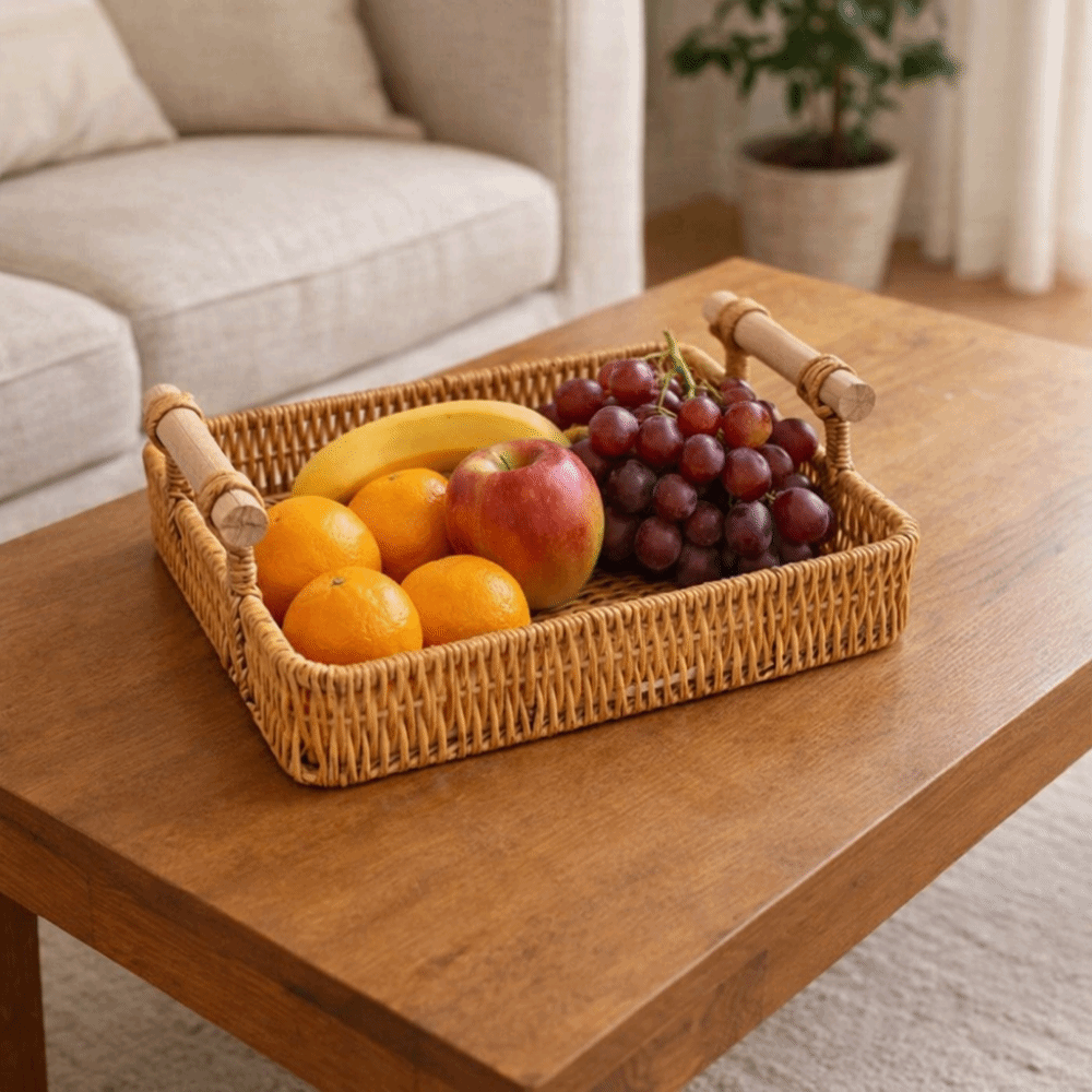 Plastic Imitation Rattan Stora - Rattan Tray Handle ulasan dan harga