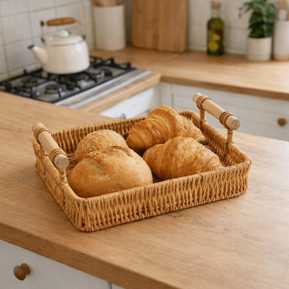 Plastic Imitation Rattan Stora - Rattan Tray Handle ulasan dan harga