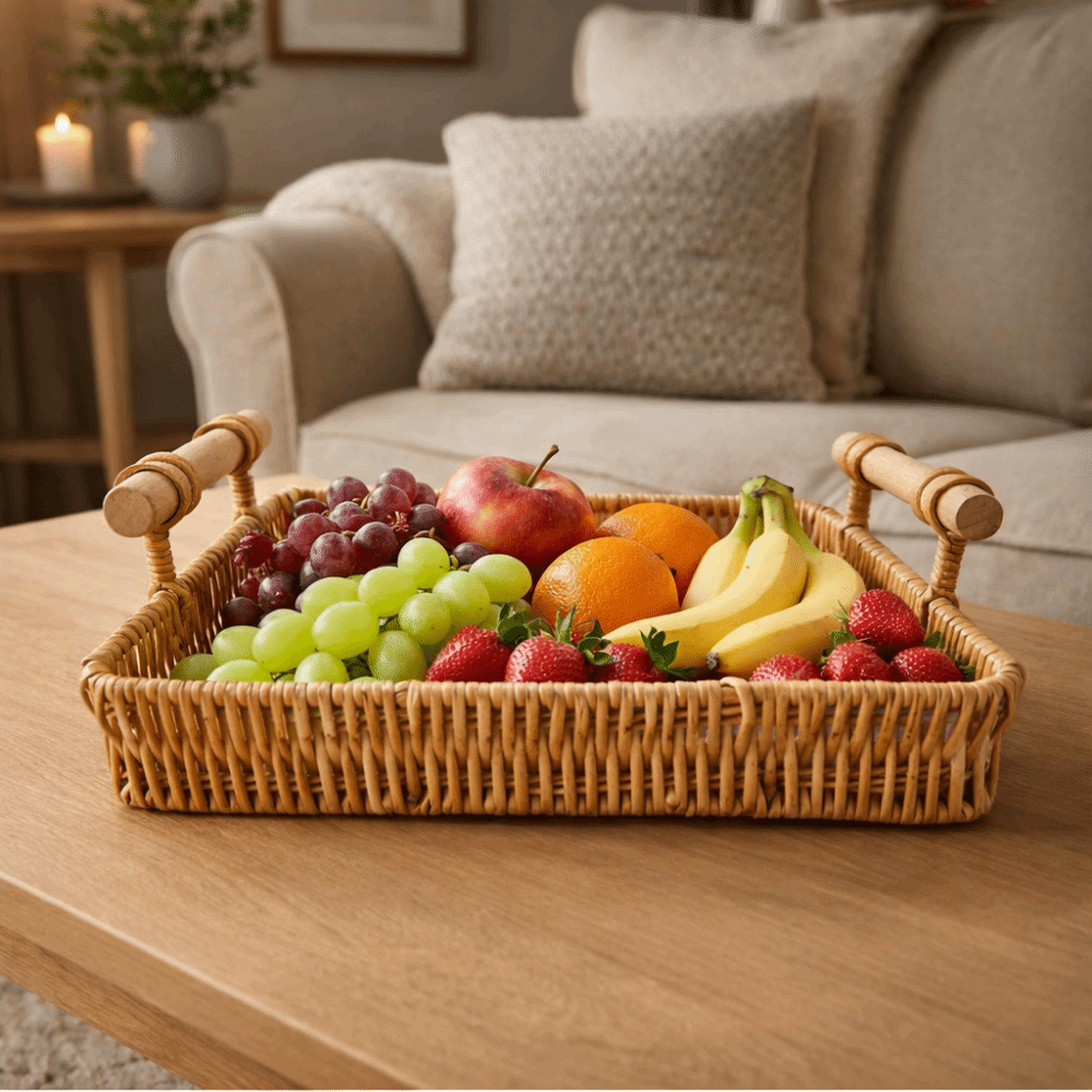 Plastic Imitation Rattan Stora - Rattan Tray Handle ulasan dan harga