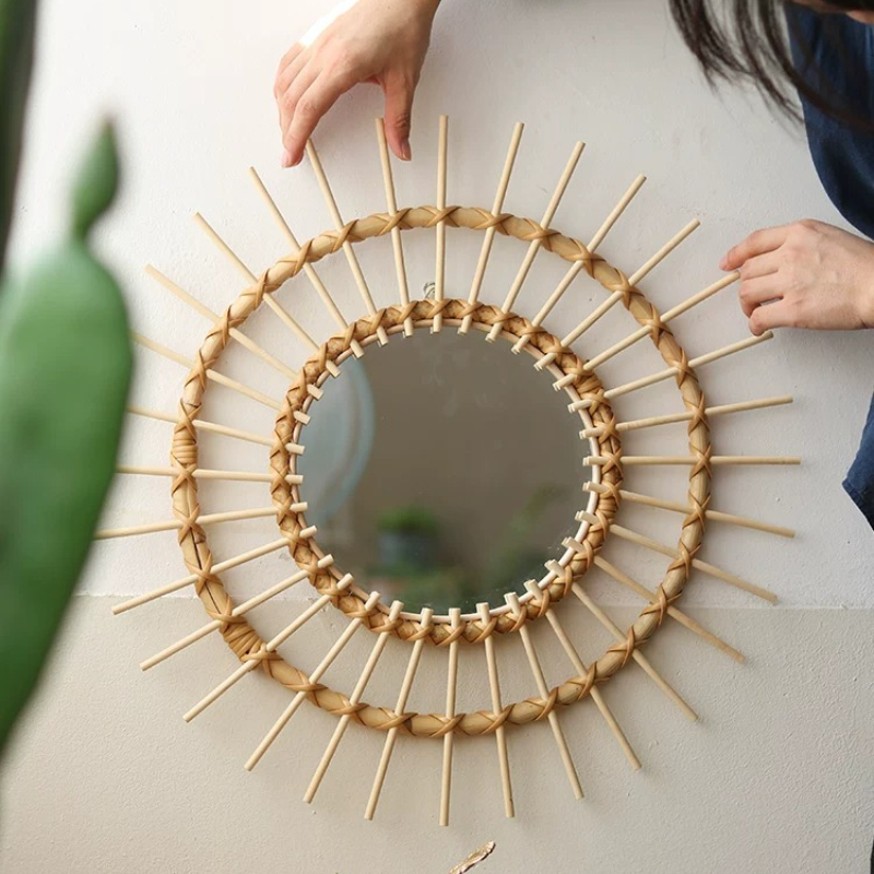 Creative Rattan Round Decorati - Rattan Mirror Round ulasan dan harga
