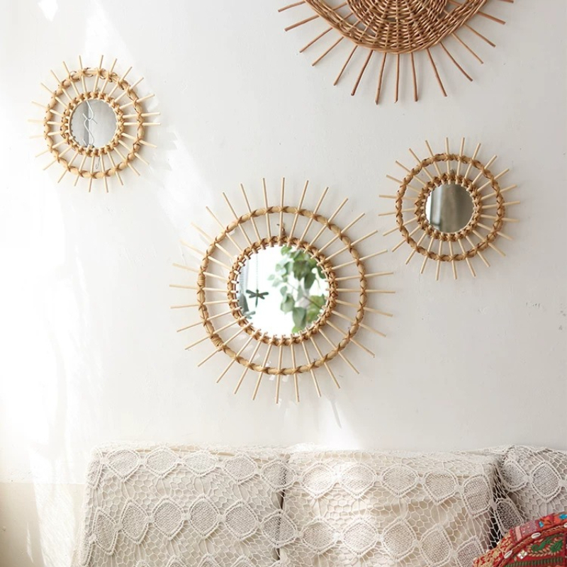 Creative Rattan Round Decorati - Rattan Mirror Round ulasan dan harga