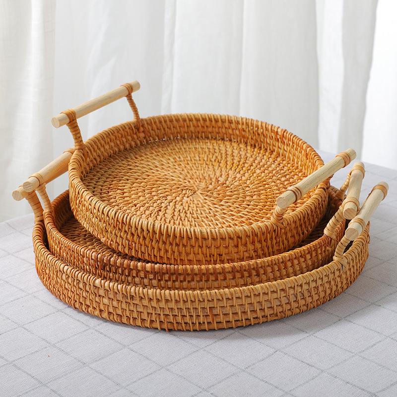 【NN71】Dinner Serving Tray Brea - Rattan Tray Handle ulasan dan harga