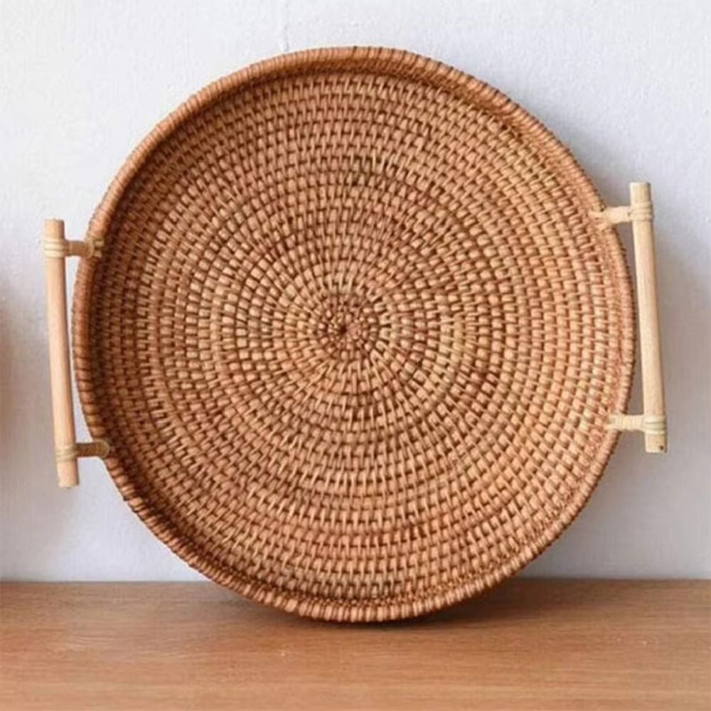 Handwoven Handmade Rattan Tray - Rattan Tray Handle ulasan dan harga