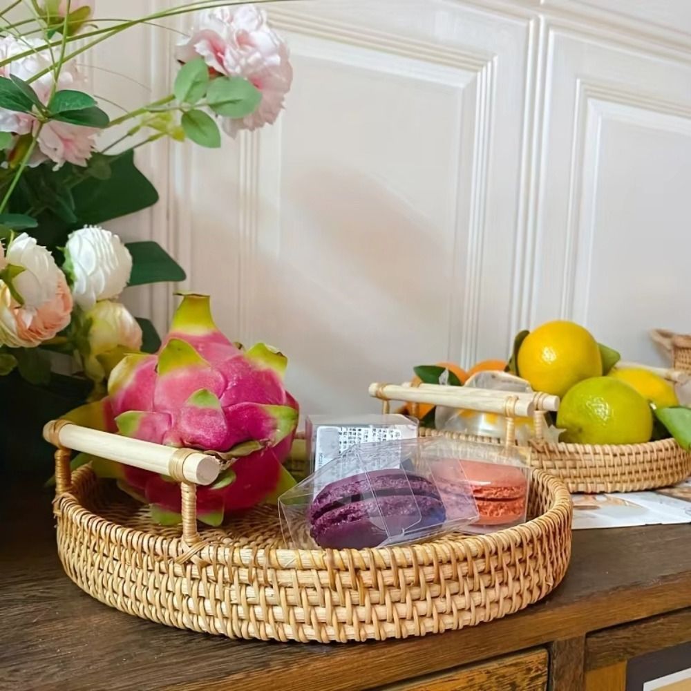 Handwoven Handmade Rattan Tray - Rattan Tray Handle ulasan dan harga