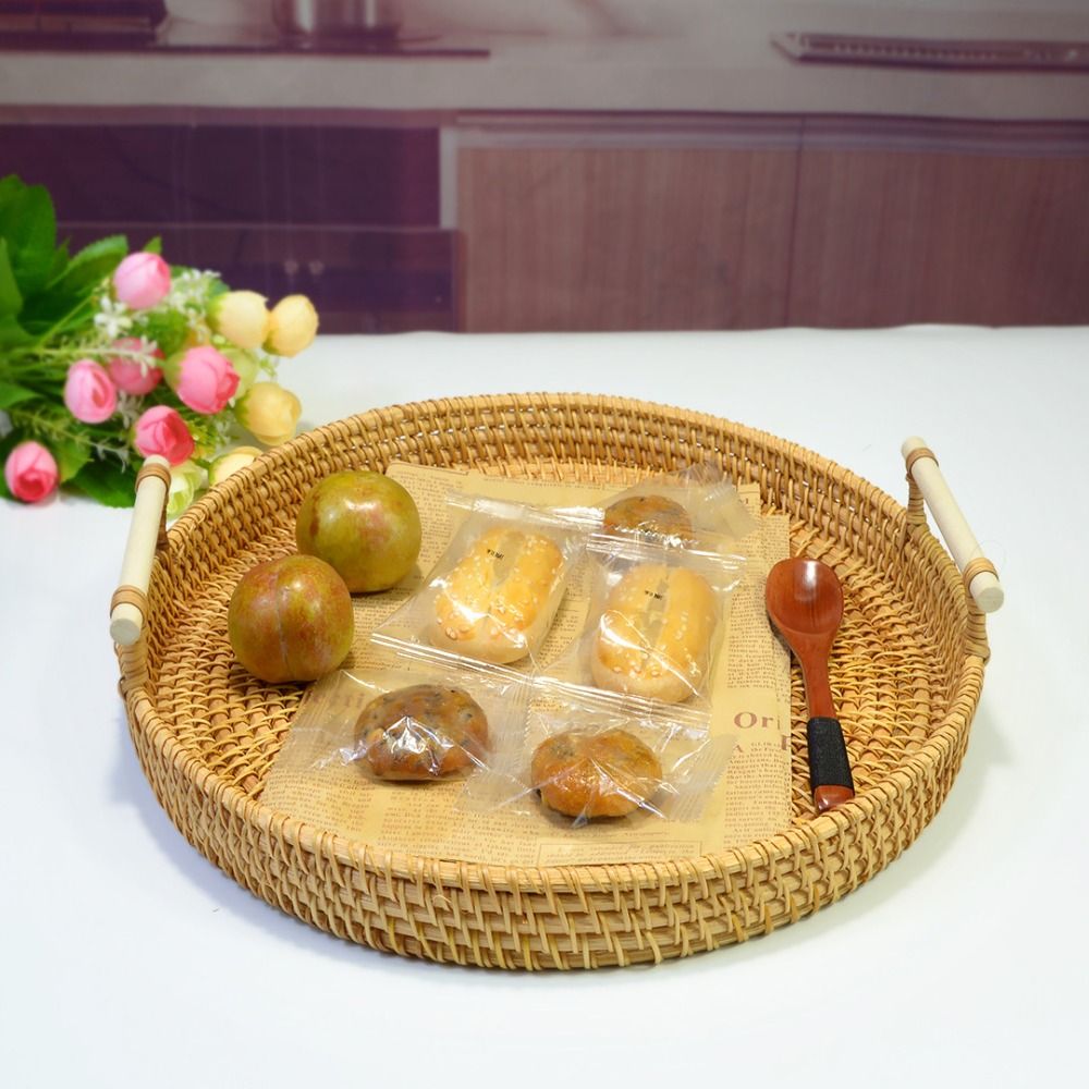 Handwoven Handmade Rattan Tray - Rattan Tray Handle ulasan dan harga