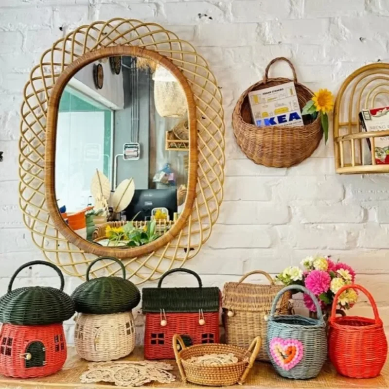 Modern round rattan wall mirro - Rattan Mirror Round ulasan dan harga