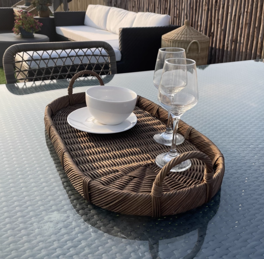 Handmade Woven Rattan Decor Tr - Rattan Tray Handle ulasan dan harga