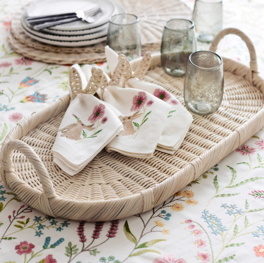 Handmade Woven Rattan Decor Tr - Rattan Tray Handle ulasan dan harga