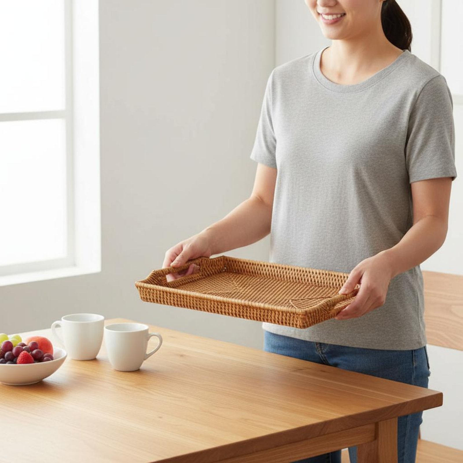 Woven Rattan Tray with Handles - Rattan Tray Handle ulasan dan harga