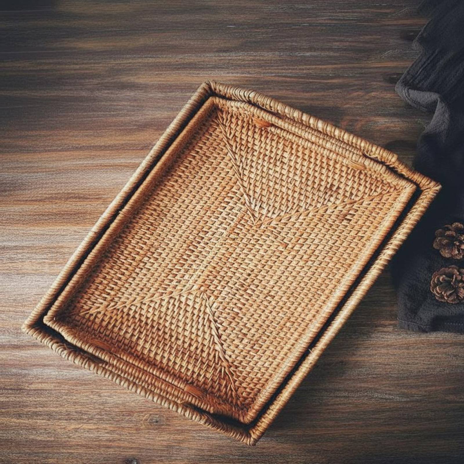 Woven Rattan Tray with Handles - Rattan Tray Handle ulasan dan harga