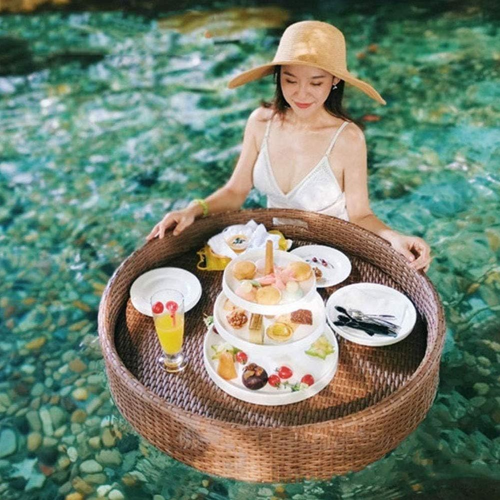 Round Rattan Woven Serving Tra - Rattan Tray Handle ulasan dan harga