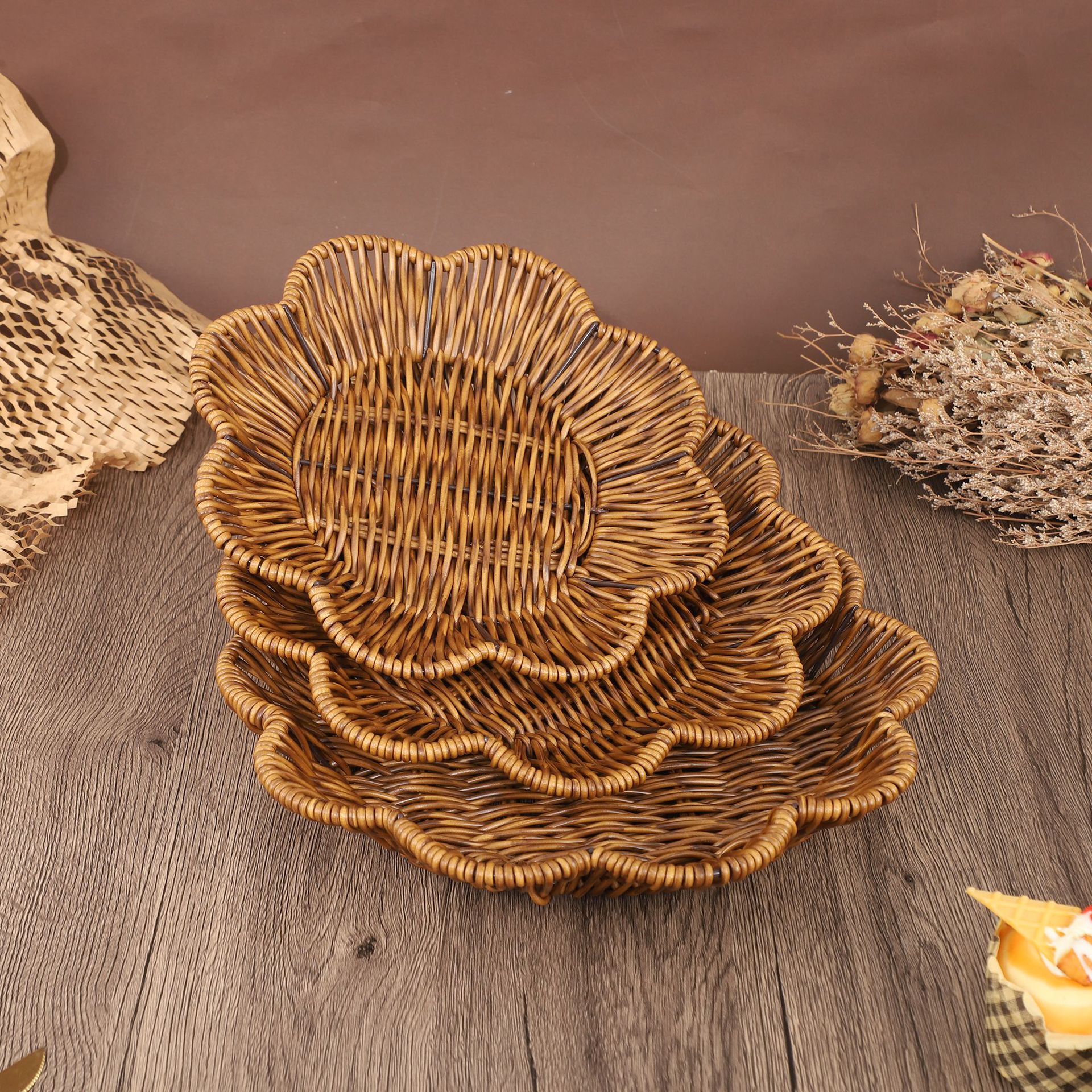 Handwoven Rattan Style Storage - Rattan Tray Handle ulasan dan harga