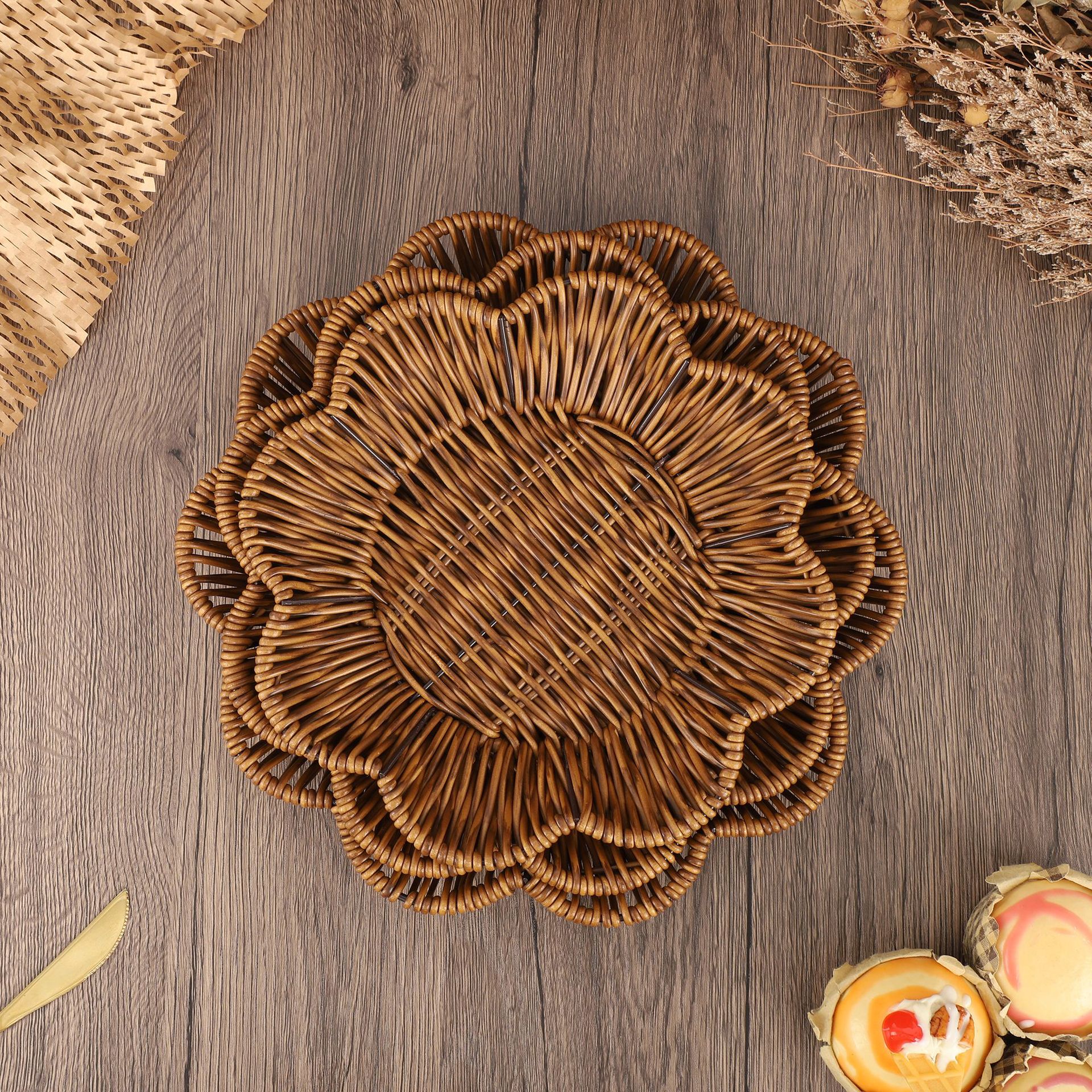 Handwoven Rattan Style Storage - Rattan Tray Handle ulasan dan harga