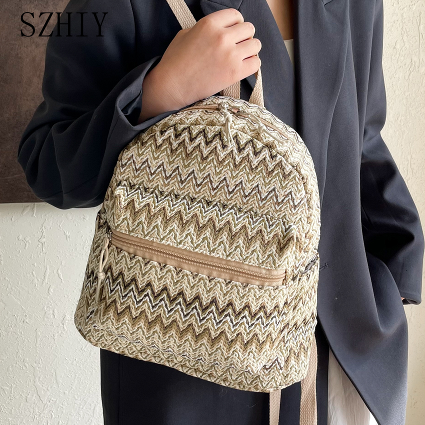 Colorful Grass Woven Backpack  - Interior Design Women ulasan dan harga